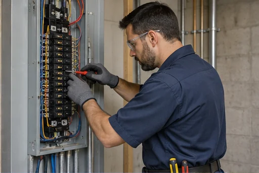 Electrician working at a panel